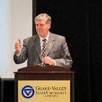 Grand Valley's Fourth President, Thomas J. Haas presenting at Symposium